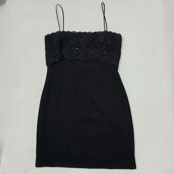 Donna Morgan Lace Cocktail Dress – Black Midi w/ Faux Button Back – Size 10 NWT - Picture 9 of 14